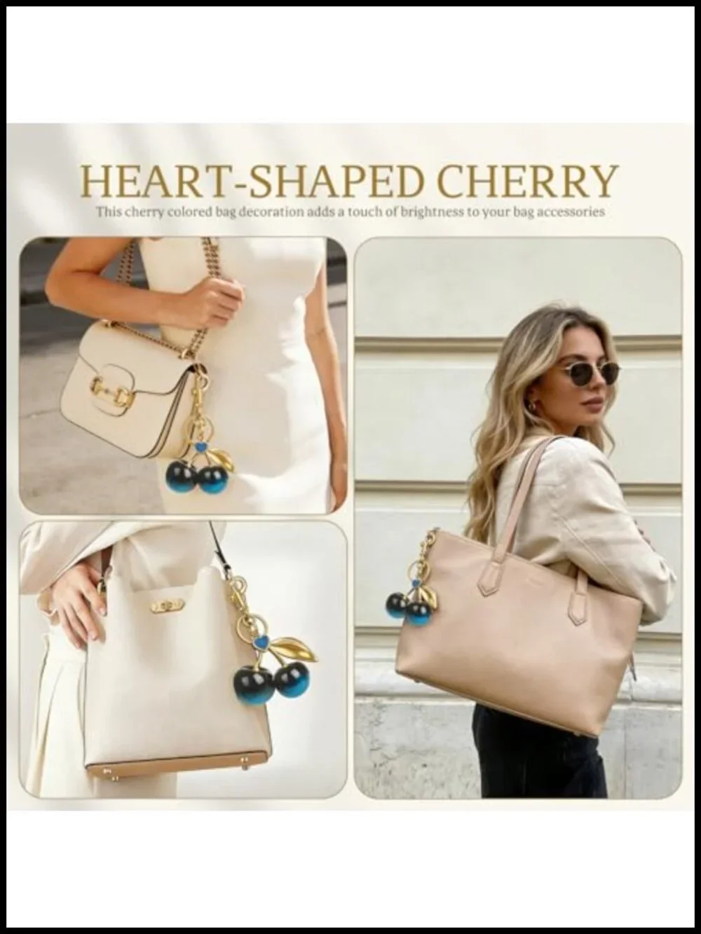 Cherry Bag Charm Keychain Glossy Resin Gold-Tone Metal Purse Accessory